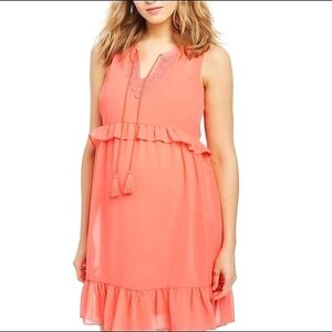 Motherhood Maternity Ruffle Hem Coral Sleeveless Dress Size Medium